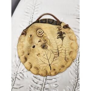 Studio Pottery Handicrafted Wall Pocket Vase Botanical Leaves